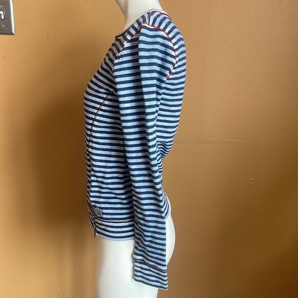 Lucky Brand Lucky Lotus Washed Blue Stripe Long Sleeve Top w/ front Zipper S- XS - Picture 4 of 10